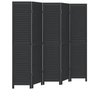 vidaXL Room Divider 5-Panel Solid Paulownia Wood Privacy Screen, Foldable Black (175-180x180cm)