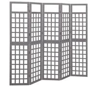 vidaXL Solid Fir Wood 5-Panel Room Divider/Trellis Grey Patio Privacy Screen