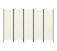 "vidaXL 5-Panel Room Divider in Cream White, Powder-coated Iron Frame, Portable and Foldable Design - Ideal Partition or Privacy Screen for Living Room, Bedroom"