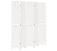 vidaXL 5-Panel Room Divider - White Solid Paulownia Wood - Multipurpose Privacy Screen for Bedroom, Living Room, Office - Durable & Foldable