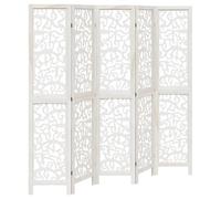 vidaXL Room Divider 5-Panel - White Solid Paulownia & Engineered Wood, Foldable Privacy Screen