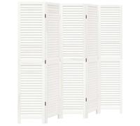 vidaXL 5-Panel White Room Partition/Screen - Solid Paulownia Wood Privacy Divider for Living Room, Bedroom or Office, Foldable, 175-180x180 cm