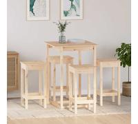 (Brown) vidaXL Solid Wood Pine Bar Set 5 Piece Wooden Bistro Bar Stool Multi Colours