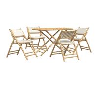 (cream white) vidaXL Folding Bistro Set 5 Piece with Cushions Bar Set Table and Chair Bamboo