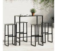 Outdoor Bar Set 1 Table 4 Stools Black Powder-Coated Steel Table 100x50x110cm