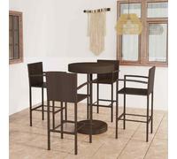 vidaXL Garden Bar Set 5 Piece Poly Rattan Brown Patio Outdoor Table and Chairs