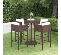 vidaXL Garden Bar Set 5 Piece with Cushions Poly Rattan Brown Table and Chair