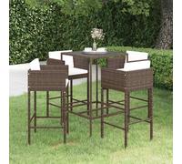 vidaXL 5 Piece Garden Bar Set with Cushions Poly Rattan Brown