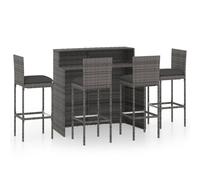 vidaXL 5 Piece Garden Bar Set with Cushions Poly Rattan Grey, Grey