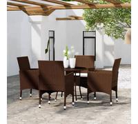 vidaXL 5 Piece Garden Bistro Set Poly Rattan and Tempered Glass Brown
