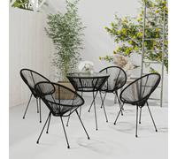 Black PVC Rattan Bistro Set w/ Tempered Glass Table 70x74cm & 2 Chairs Steel 3pc