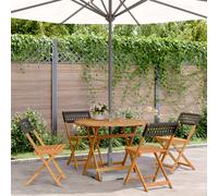 vidaXL 5 Piece Garden Dining Set Black Poly Rattan and Solid Wood