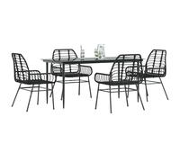 vidaXL 5 Piece Garden Dining Set Black Poly Rattan Glass