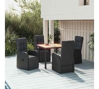 vidaXL 5 Piece Garden Dining Set Black Poly Rattan&Solid Wood Acacia
