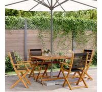 vidaXL 5 Piece Garden Dining Set Black Polypropylene and Solid Wood