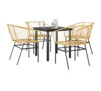 vidaXL 5 Piece Garden Dining Set Brown Poly Rattan Glass