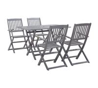 vidaXL 5 Piece Solid Acacia Wood Garden Dining Set Grey Outdoor Table Chair