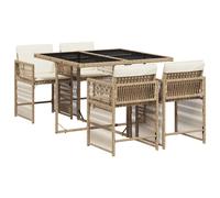 vidaXL 5 Piece Garden Dining Set with Cushions Beige Poly Rattan