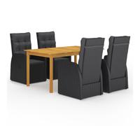 vidaXL 5 Piece Garden Dining Set with Cushions Black Poly Rattan
