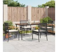 vidaXL 5 Piece Garden Dining Set with Cushions Black Poly Rattan, Black