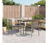 vidaXL Garden Dining Set 5 Piece with Cushions Outdoor Chair Grey Poly Rattan