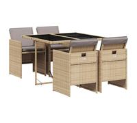 vidaXL 5 Piece Garden Dining Set with Cushions Mix Beige Poly Rattan