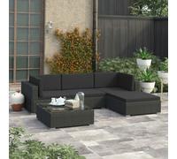 vidaXL 5 Piece Garden Lounge Set with Cushions Poly Rattan Black