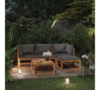 (dark grey, 2x corner + middle + footrest + table) vidaXL Garden Lounge Set Outdoor Sofa Set with Cushions Solid Wood Acacia
