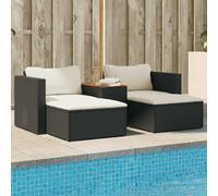 vidaXL Garden Sofa Set 5 Piece with Cushions Arm Sofa Black Poly Rattan Acacia