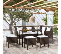 L-shaped Couch Sofa Set 5 Piece with Cushions Poly Rattan Table Stools