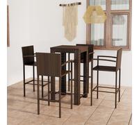 vidaXL 5 Piece Outdoor Bar Set with Armrest Poly Rattan Brown