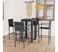 vidaXL Outdoor Bar Set 5 Piece with Armrest Poly Rattan Grey Bistro Furniture