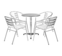 vidaXL 5 Piece Outdoor Dining Set Aluminium Silver Garden Table and Chair