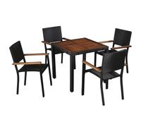 vidaXL 5 Piece Outdoor Dining Set Poly Rattan and Acacia Wood Black UK HOT