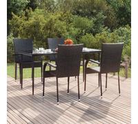 vidaXL 5 Piece Garden Dining Set Black Poly Rattan, Black