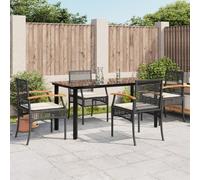 vidaXL 5 Piece Patio Dining Set with Cushions Black Poly Rattan
