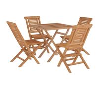 vidaXL 5 Piece Patio Dining Set with Foldable Function, Solid Teak Wood, Scandinavian Style, Includes Table and 4 Chairs with Slatted Design