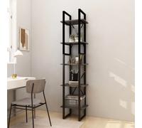 Book Cabinet Grey Pinewood & Metal 40x30x175 cm 5-Tier Dual-Height Shelving Unit