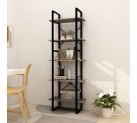 Book Cabinet Grey Pinewood & Metal 60x30x175 cm 5-Tier Industrial Compact PairUK