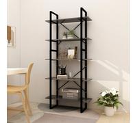 Book Cabinet Grey 80x30x175 cm Engineered Wood & Metal 5-Tier Industrial Storage