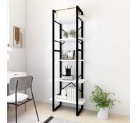 Book Cabinet White Engineered Wood & Metal 60x30x175cm 5-Tier Storage Set of 2.