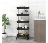 vidaXL 5-Tier Kitchen Trolley Black 42x29x128 cm Iron and ABS UK