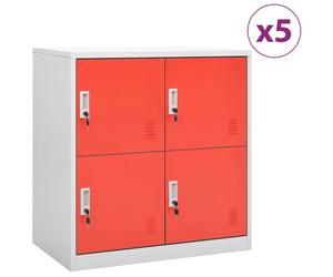 vidaXL 5x Locker Cabinets Light Grey and Red Steel Office Storage Side Cabinet