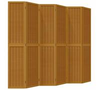 vidaXL 6-Panel Brown Room Divider - Solid Paulownia Wood and Bamboo Privacy Screen for Bedroom/Living Room/Office, 210-215x200 cm