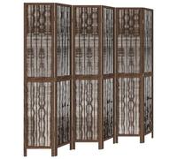 vidaXL 6-Panel Paulownia Wood Room Divider - Dark Brown Foldable Privacy Screen/Partition with Willow Twig for Living Room, Bedroom, Office