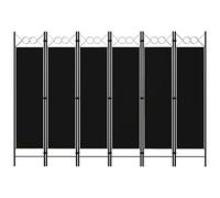 vidaXL 6-Panel Room Divider - Black, 240x180 cm, Iron Frame with Fabric Screens, Top Circle Design