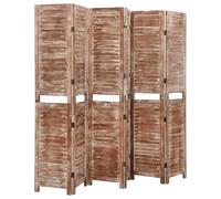 'vidaXL 6-Panel Room Divider in Brown Made from Paulownia Wood - Vintage Style Partition/Furniture for Living Room & Bedroom - 210 x 165 cm Divider with Ventilation Design & Foldable Panels