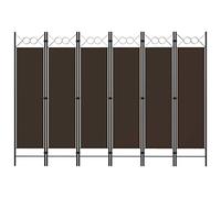 "vidaXL 6-Panel Room Divider - Brown Privacy Screen with Circle Design, Freestanding Iron Frame with Foldable Fabric Screens, Ideal for Living Room and Bedroom Dividing - 240x180 cm"