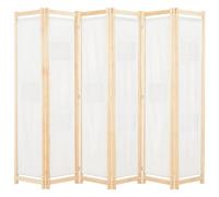 'vidaXL Cream 6-Panel Room Divider, Free-standing Foldable Partition, with Fabric and Solid Fir Wooden Frame for Bedroom, Living Room and Kids Room