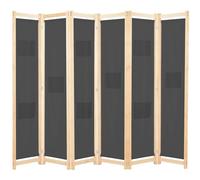 vidaXL 6-Panel Grey Room Divider, 240x170 cm, Fabric & Fir Wood Frame, 9 Pockets - Product Code 248178